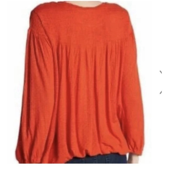 Free People Women Bohemian Peasant Top M Rust Orange Embroidered Long Sleeve - Picture 4 of 12